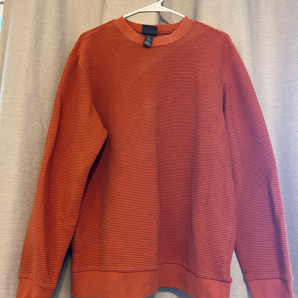 H&M Orange Crewneck Sweater with Ribbed Cuffs